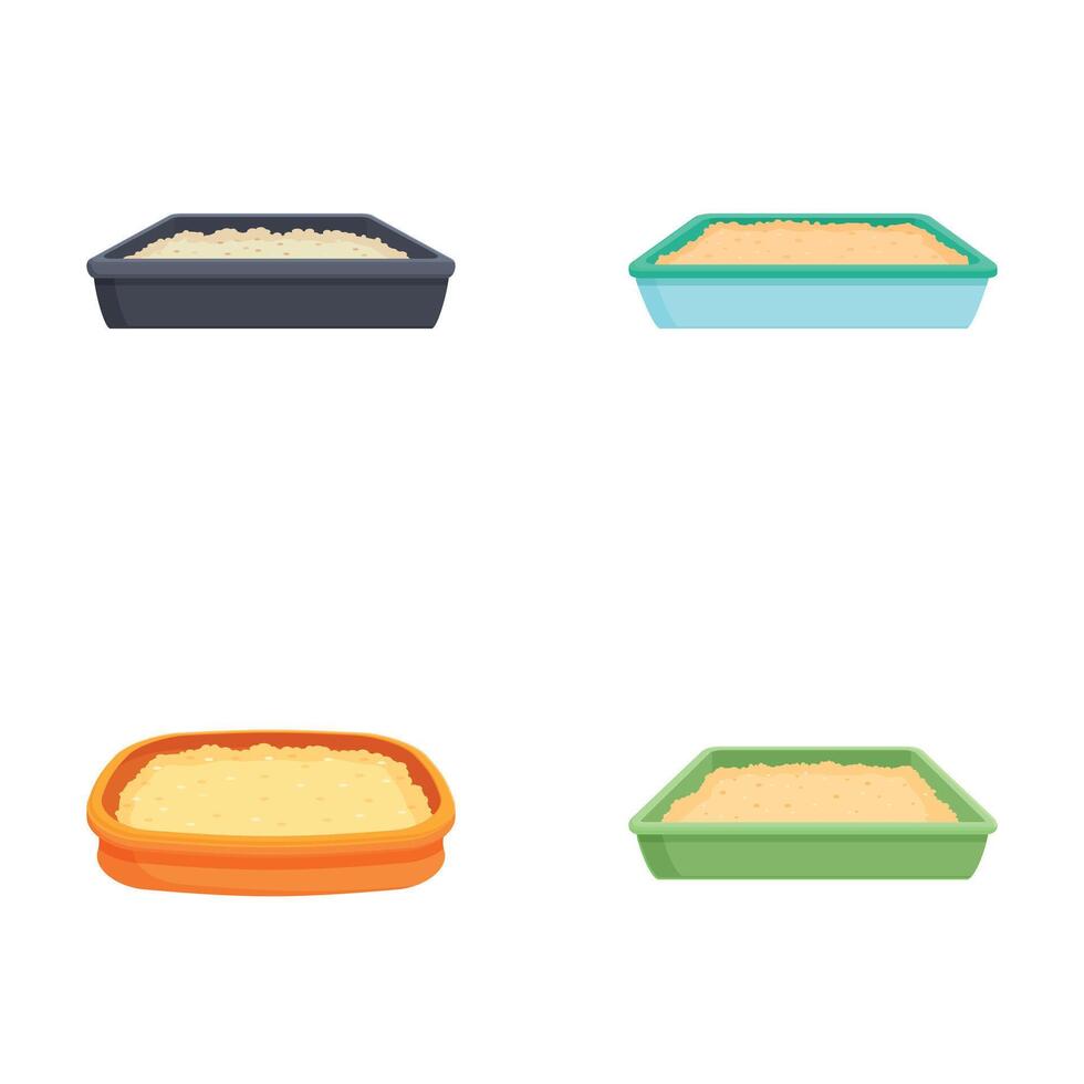 Set of four colorful litter boxes with sand vector