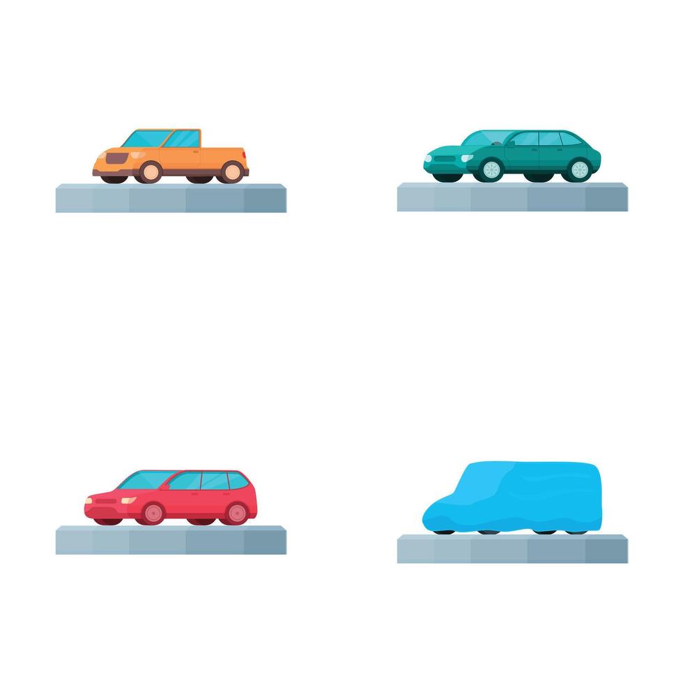 Set of various cars covered in snow vector