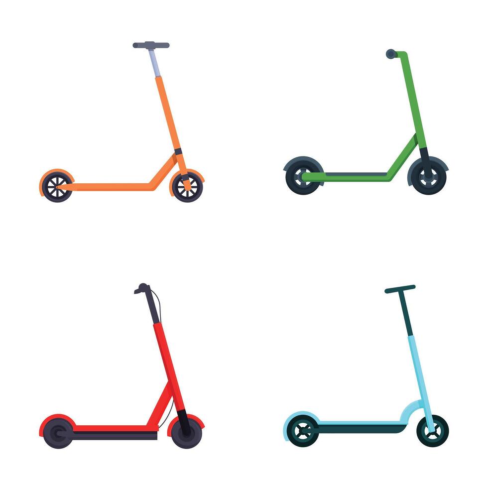 Set of colorful kick scooters isolated on white vector