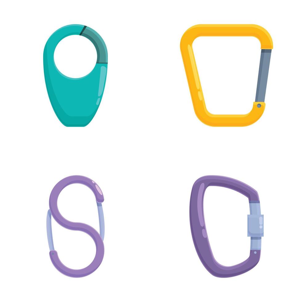 Set of colorful carabiner clips isolated vector