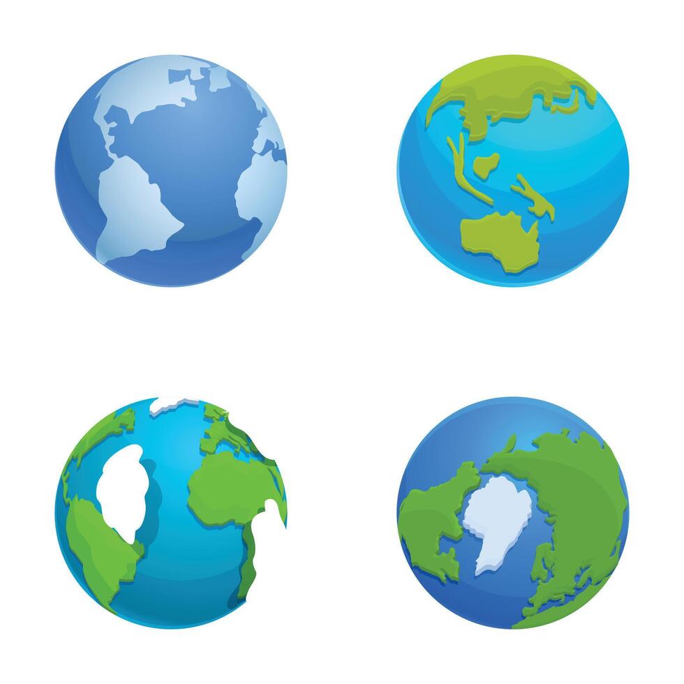 Set of four cartoon globe illustrations vector