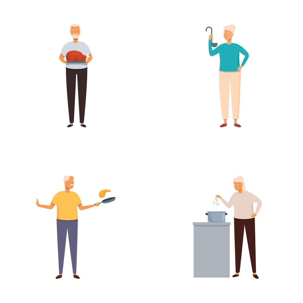Set of senior men enjoying everyday activities vector