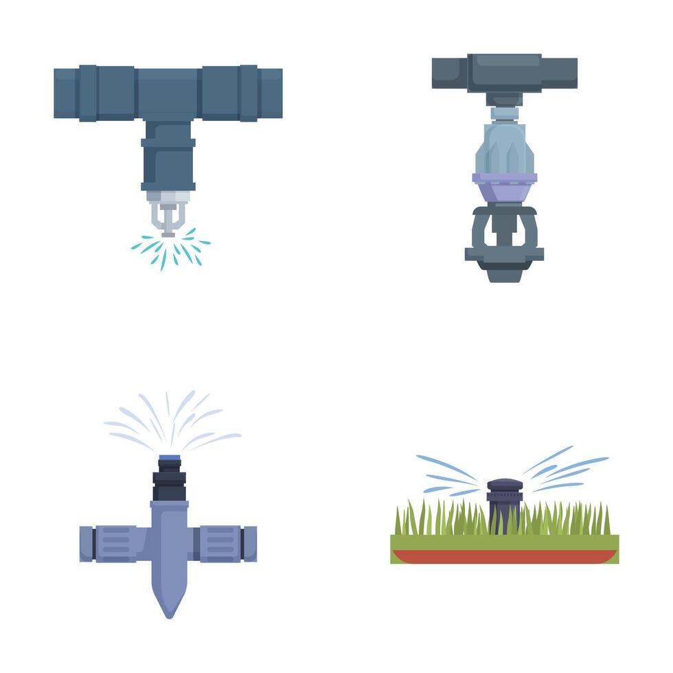 Set of cartoon irrigation sprinklers vector
