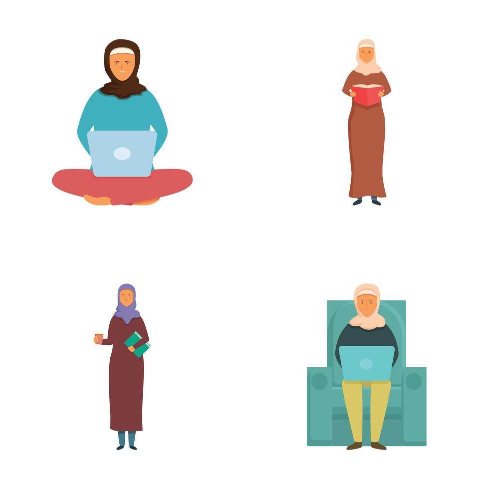 Diverse set of muslim women characters vector