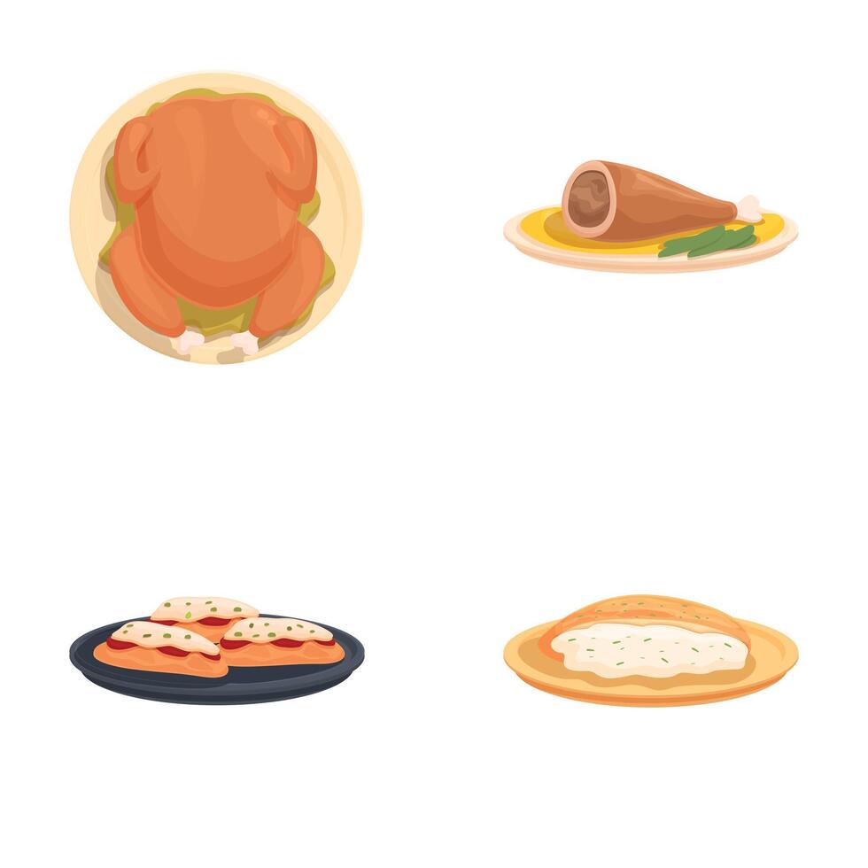 Assorted traditional cooked meats set vector