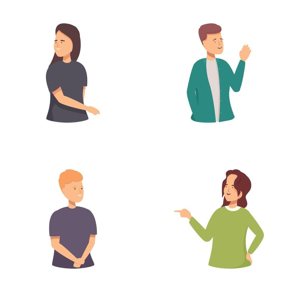 Set of four illustrated characters showing various hand gestures and expressions vector