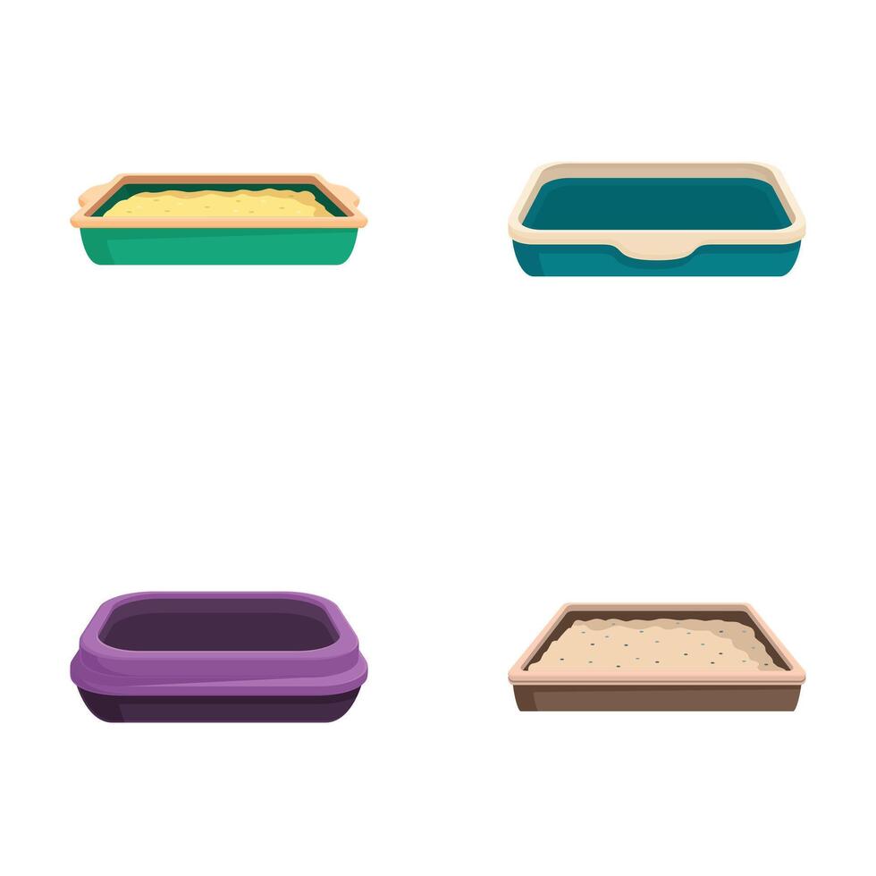 Vector set of four different cat litter boxes