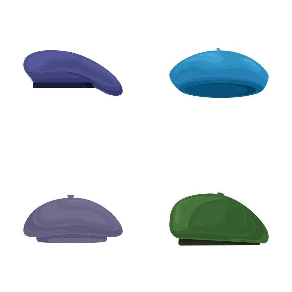 Set of four stylish beret hats illustration vector