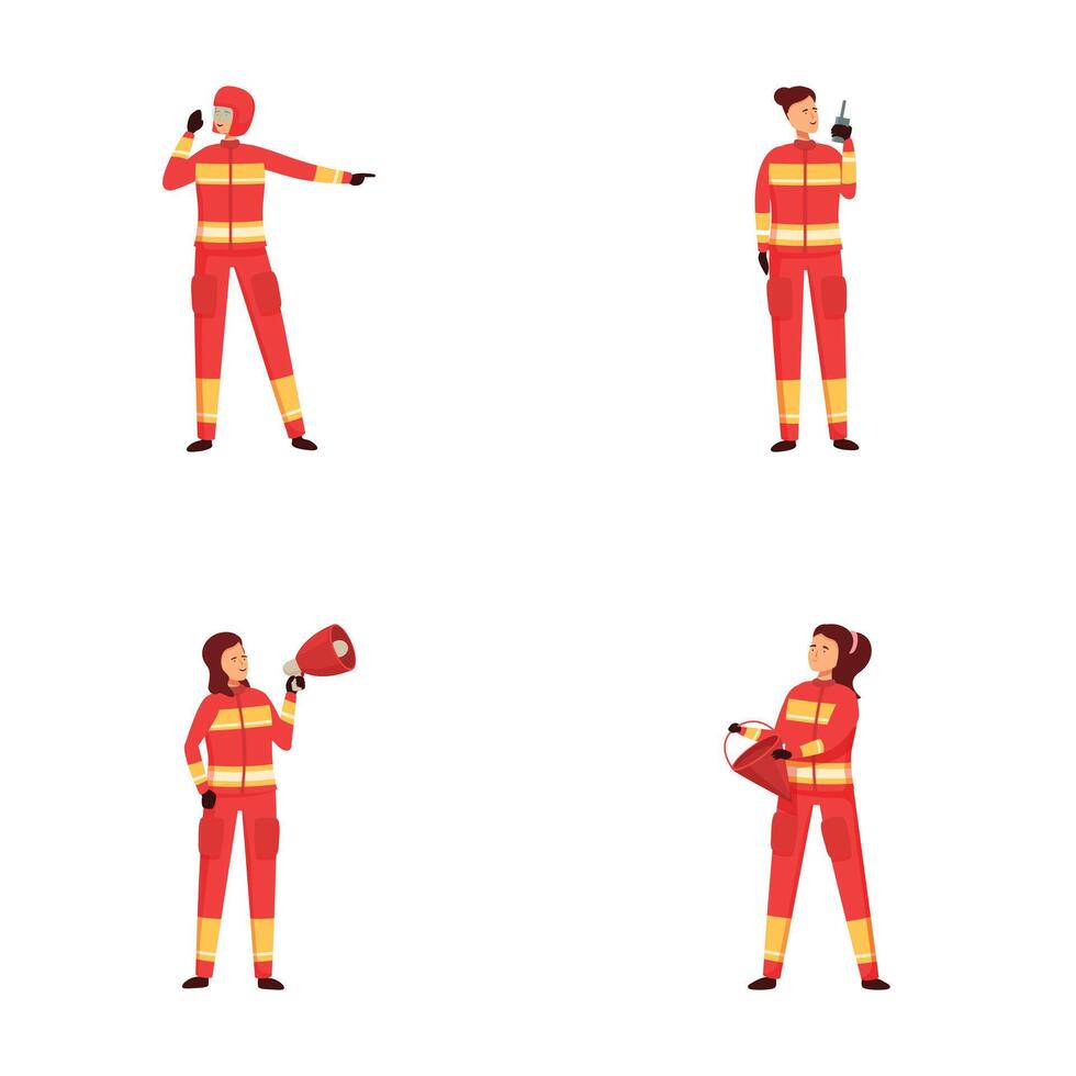 Set of firefighter characters in action vector
