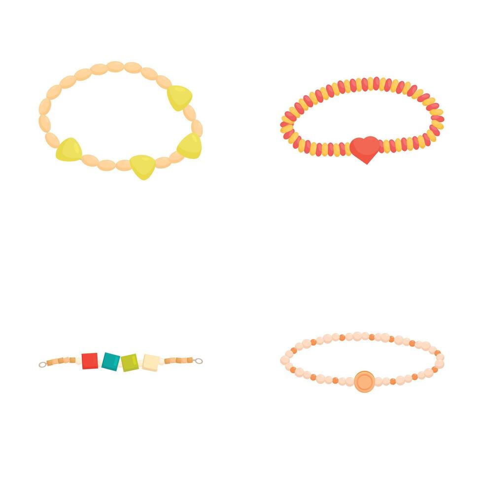 Set of four stylish bracelets with various beads and charms on a white background vector