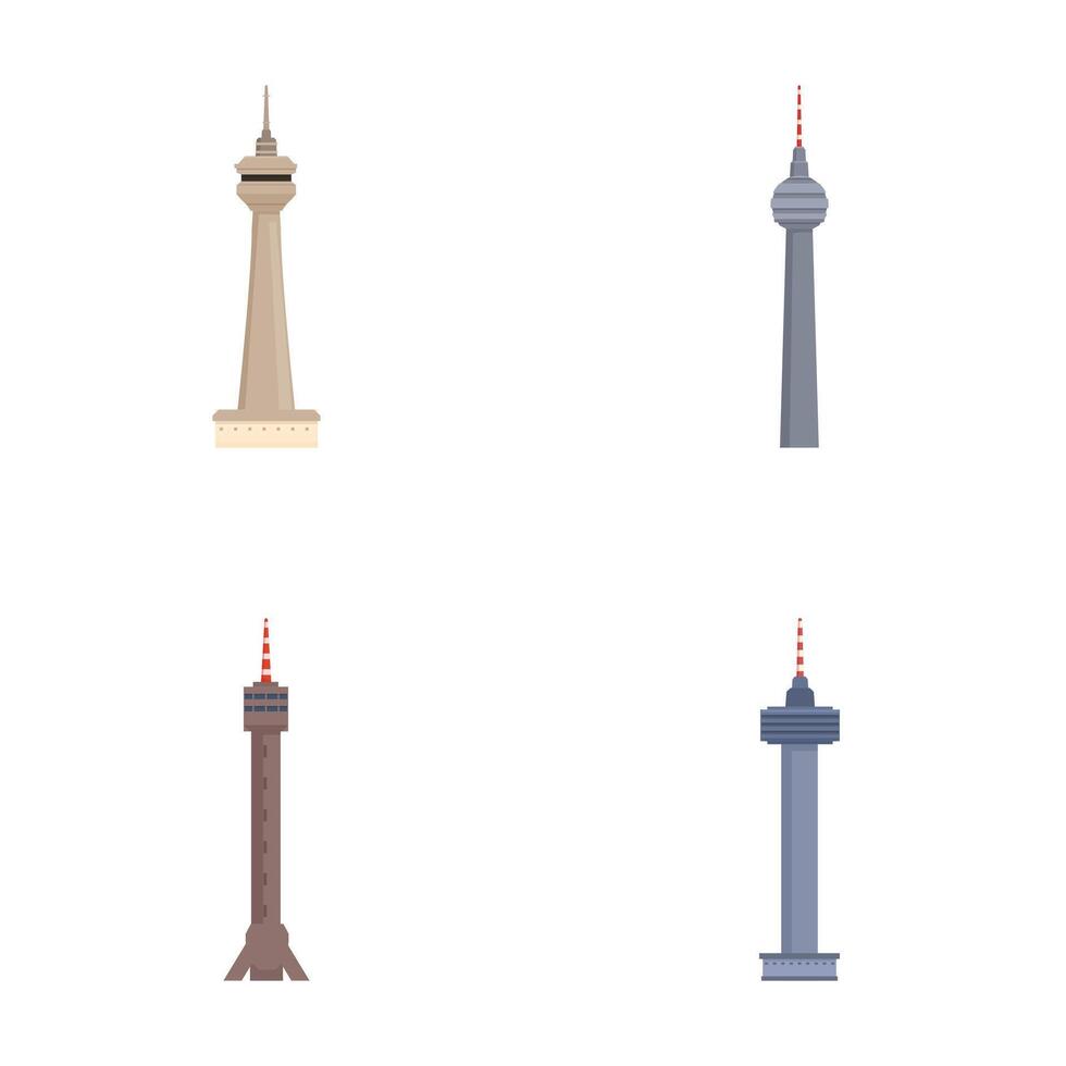 Set of four global television towers illustrations vector
