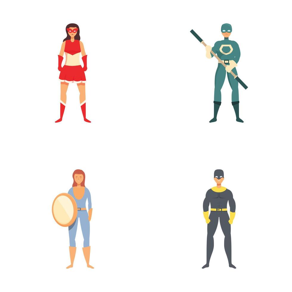 Set of four diverse superheroes poses vector