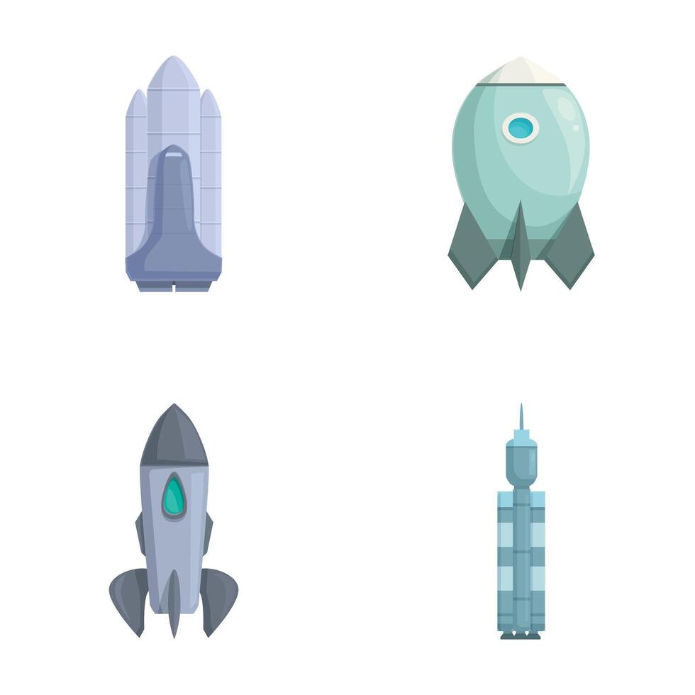 Set of cartoon space rockets isolated on white vector