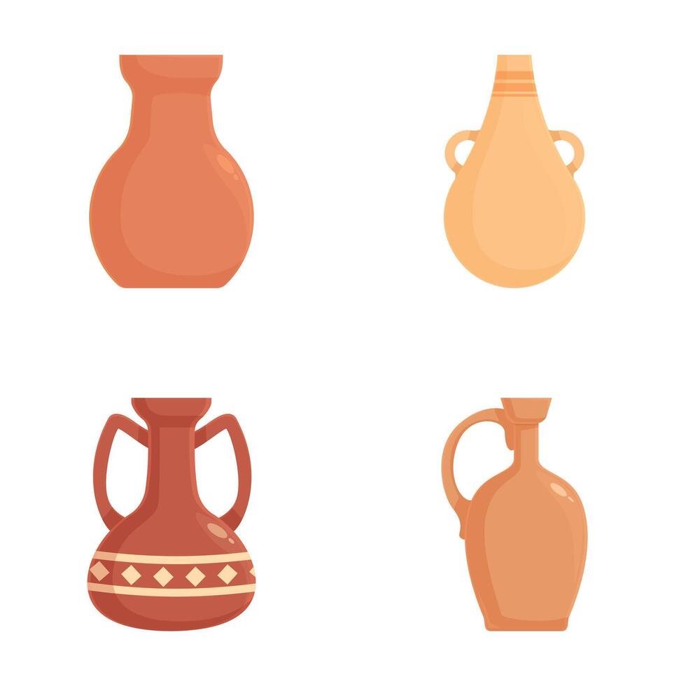 Set of traditional clay pottery vases icons vector