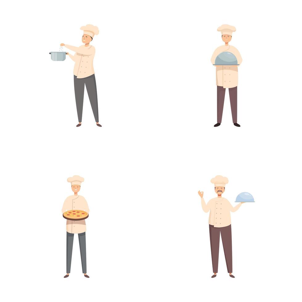 Diverse set of cartoon chefs with kitchenware vector
