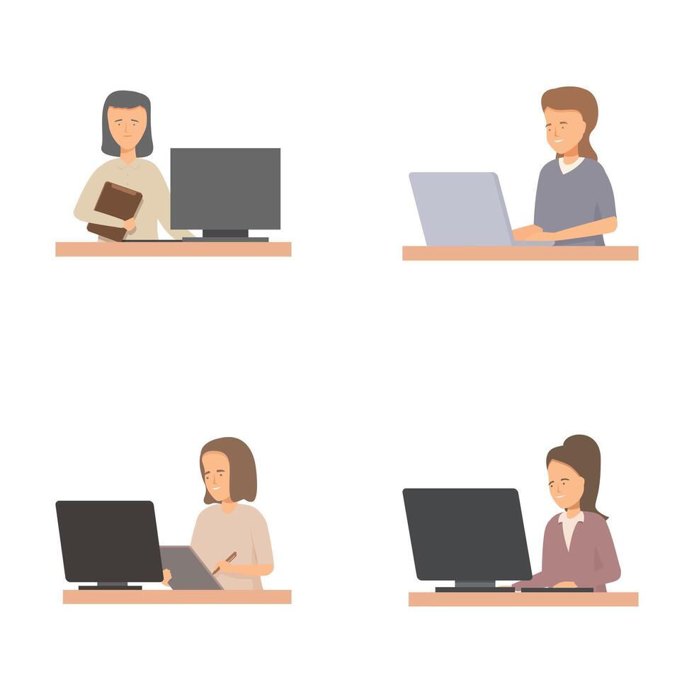 Set of office workers using computers vector