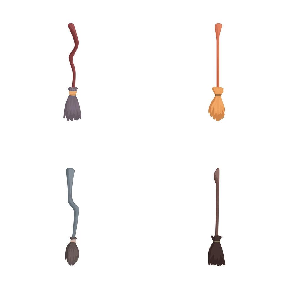 Set of cartoon witch broomsticks illustration vector