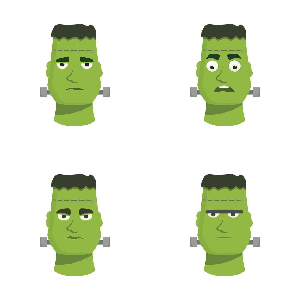 Cartoon frankenstein monster faces set vector