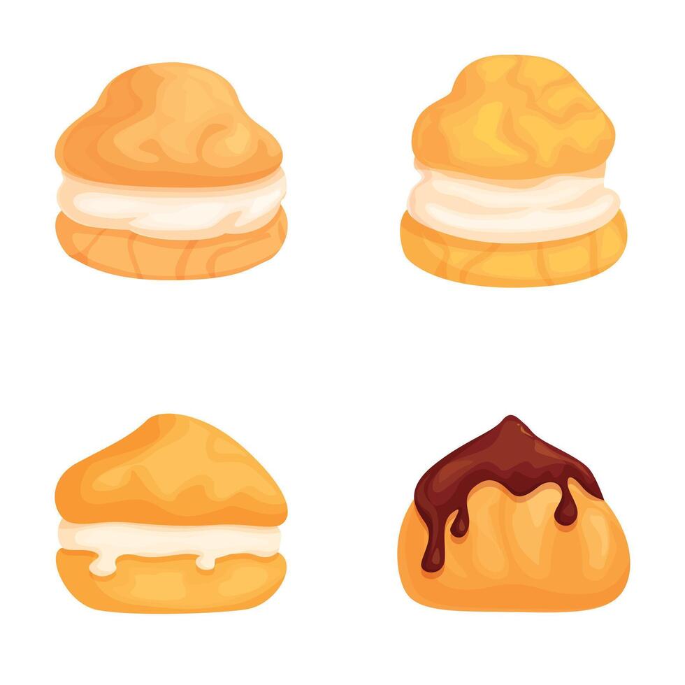 Set of colorful cream puff pastries isolated on a white background vector