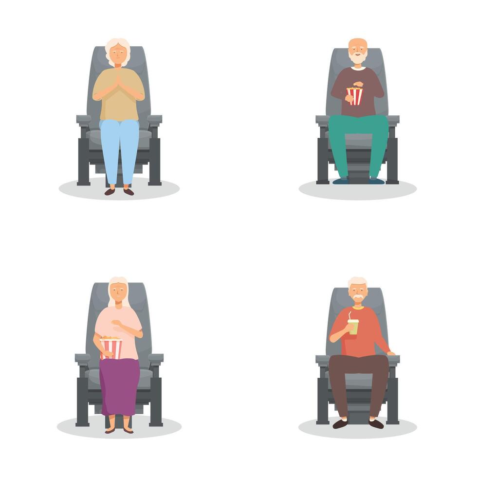 Senior couples at the movies vector set