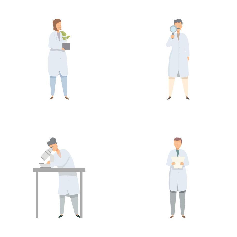 Set of diverse scientists in lab coats performing tasks vector