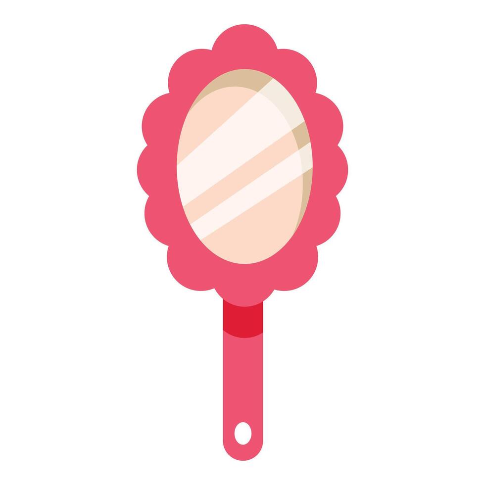 Pink hand mirror reflecting light on white background vector