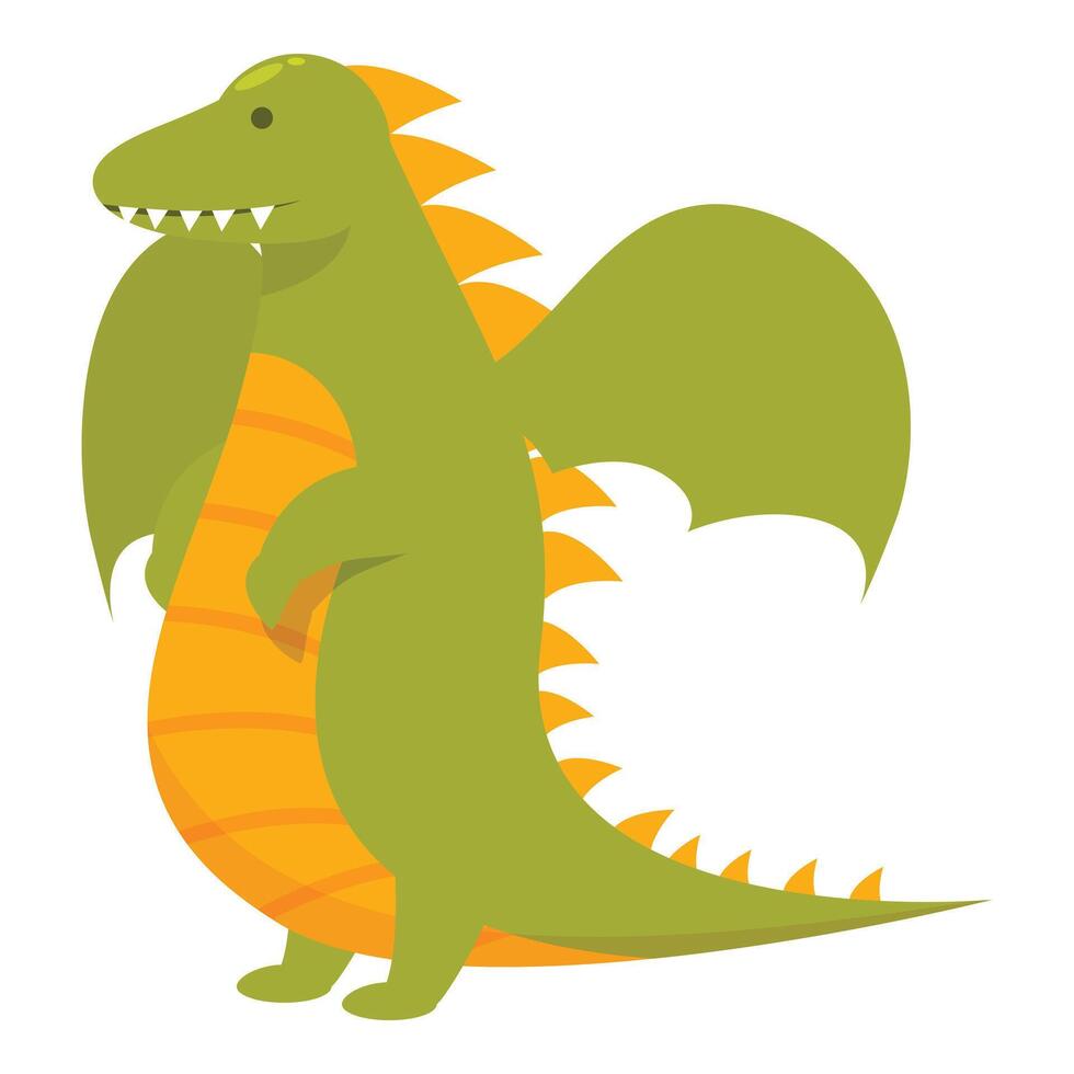 Friendly green and orange dragon standing and smiling vector