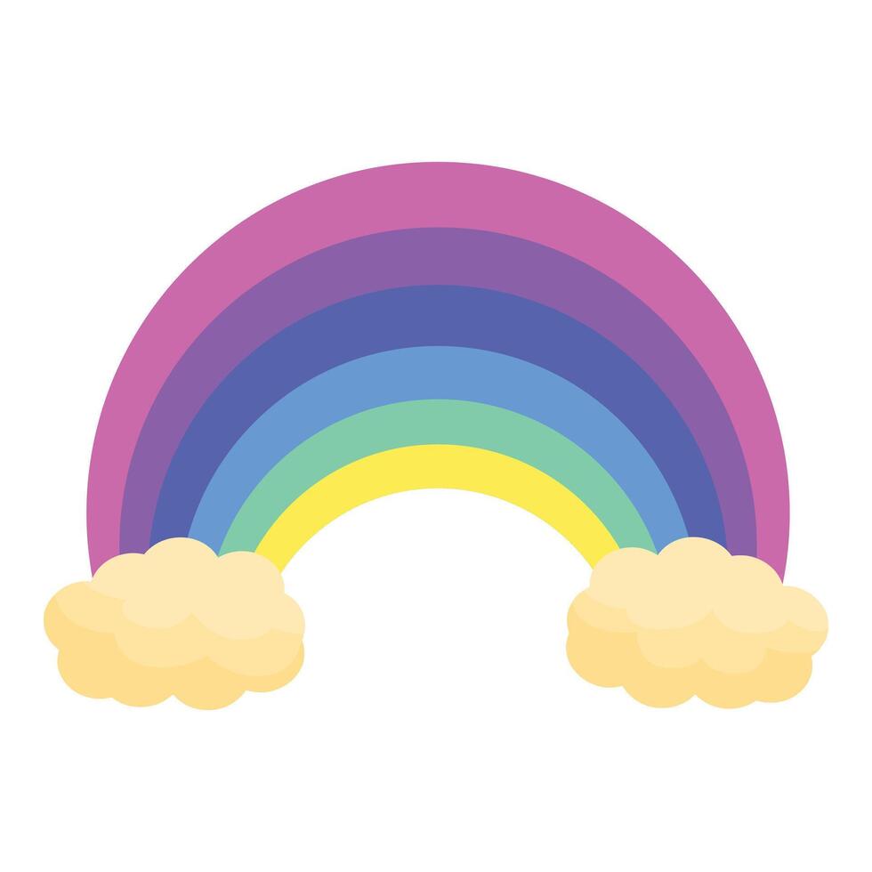 Cute pastel rainbow appearing with fluffy clouds on white background vector