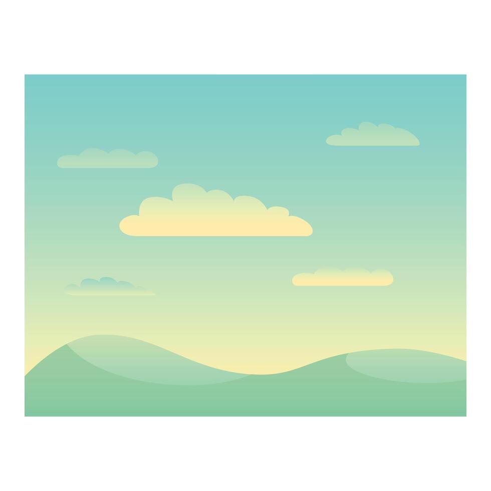 Green rolling hills stretching under a turquoise sky with puffy clouds vector