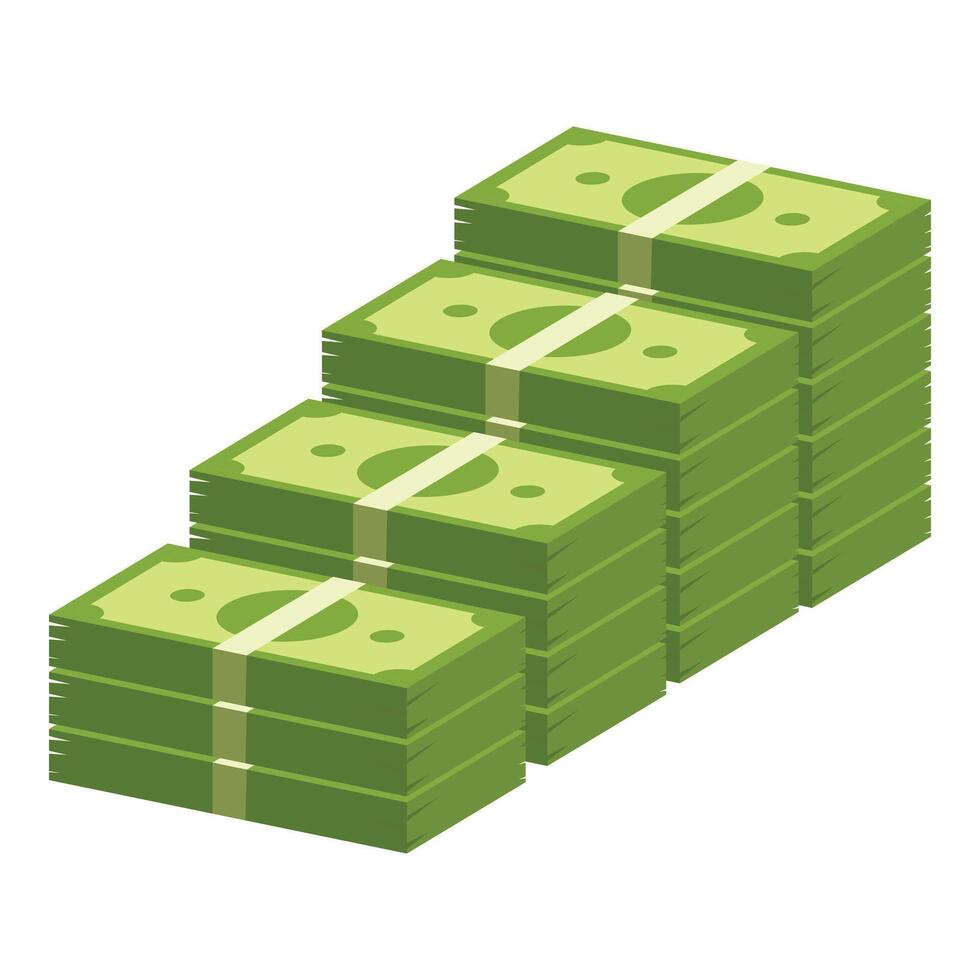 Money stack growing up showing increasing profit vector