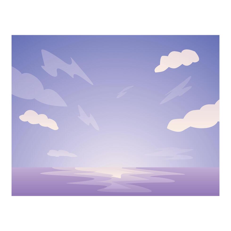 Purple sunset sky reflecting on water with clouds vector