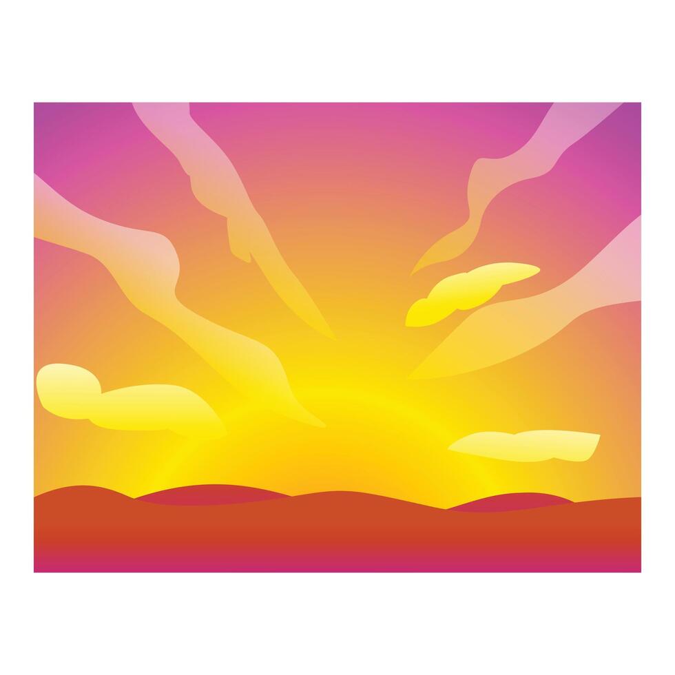 Yellow and purple sunset over rolling hills with clouds vector