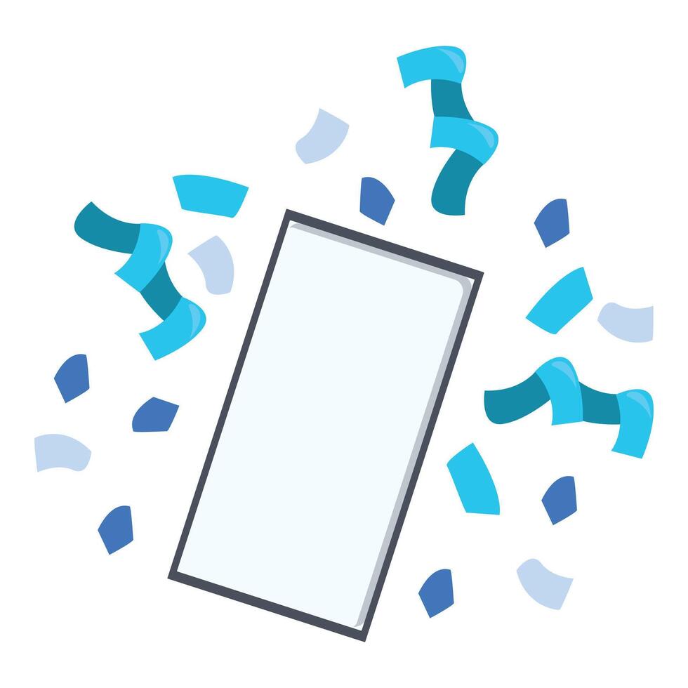 Smartphone showing blank screen surrounded by blue party confetti vector