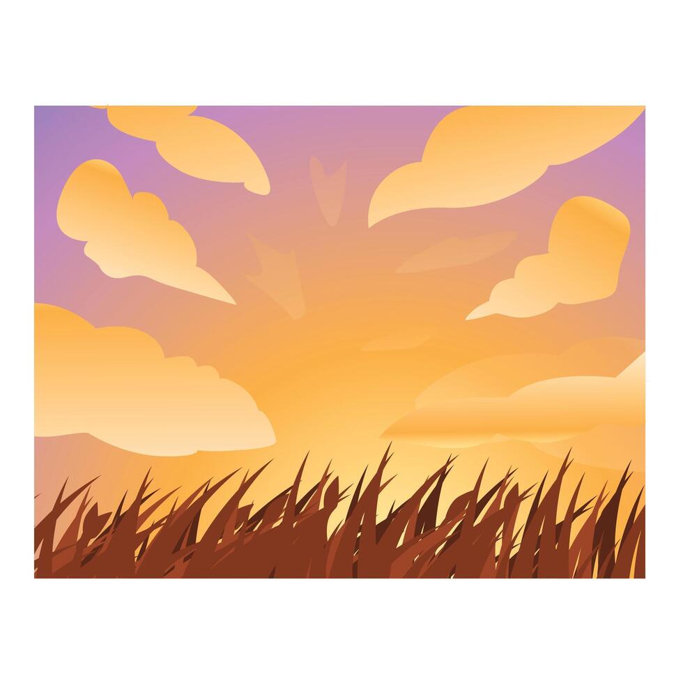 The sun is setting behind a field of grass vector