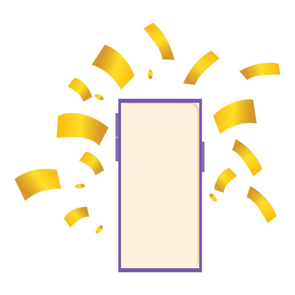 Smartphone showing empty screen surrounded by falling confetti vector