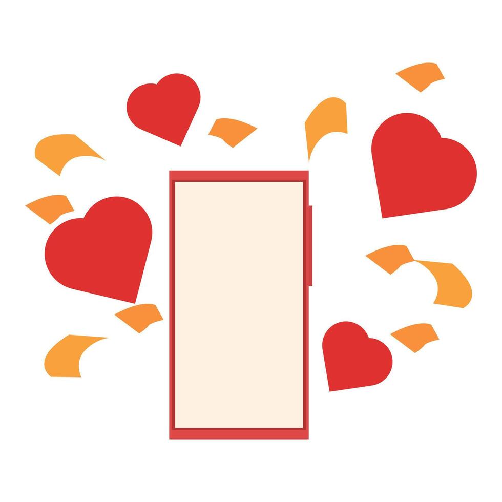 Smartphone sending love messages with hearts and confetti vector