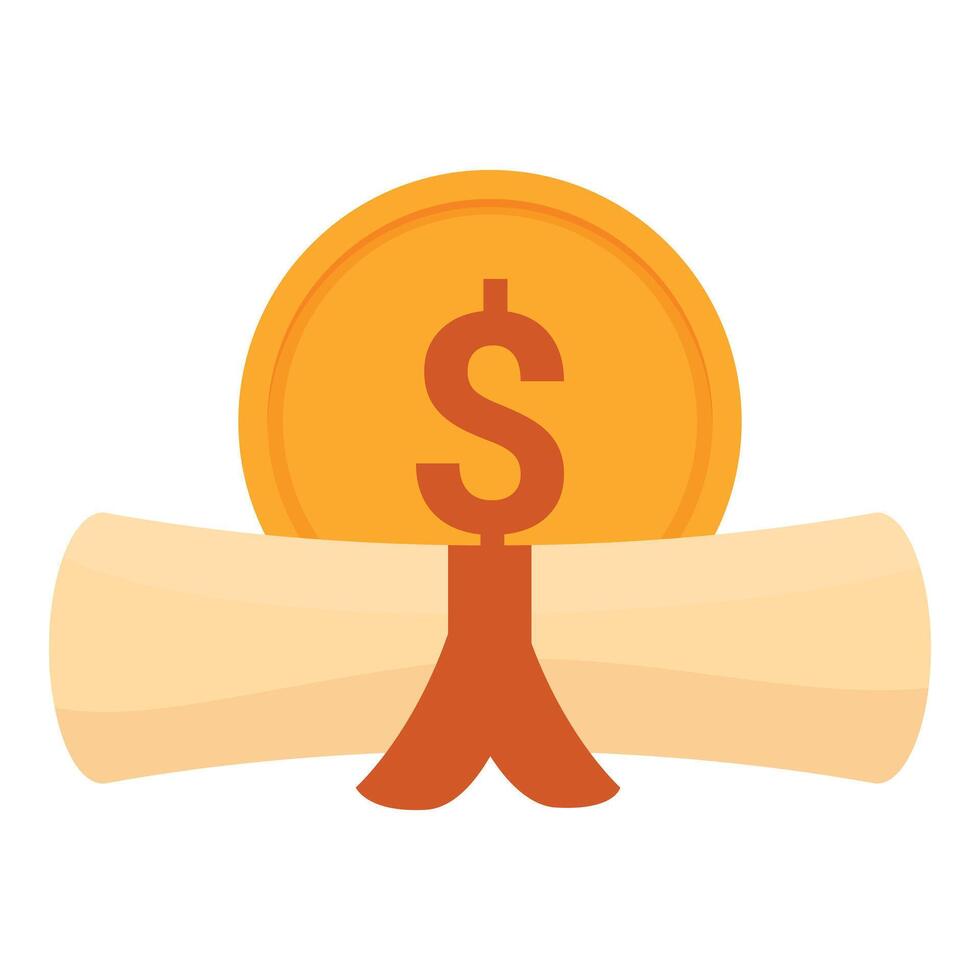 Diploma with a gold coin showing a dollar sign, education costs and student loan debt concept vector