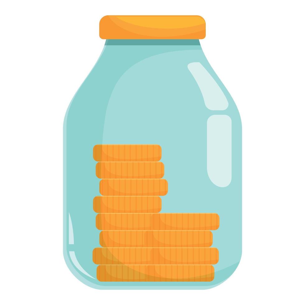 Glass money jar getting filled with golden coins vector