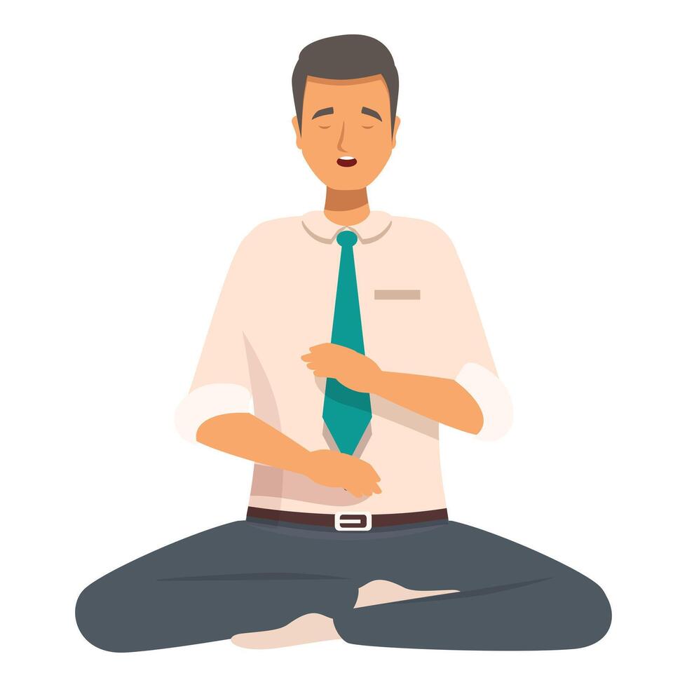 Businessman practicing breathing exercises in lotus position vector