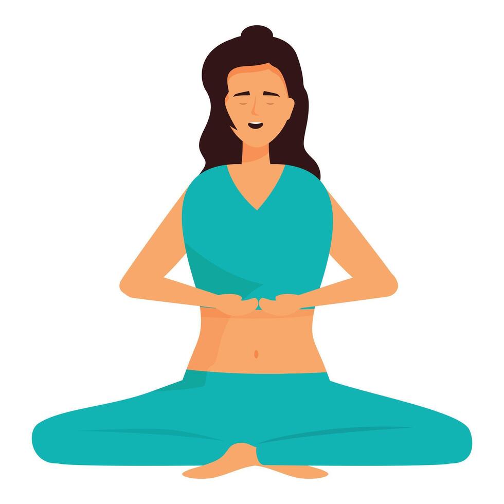 Young woman practicing yoga breathing exercise in lotus position vector