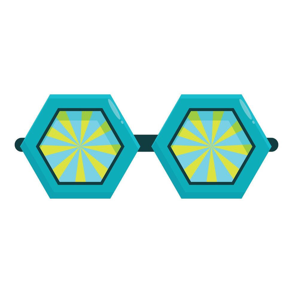 Blue hexagon sunglasses with yellow and green lenses creating a kaleidoscopic effect vector