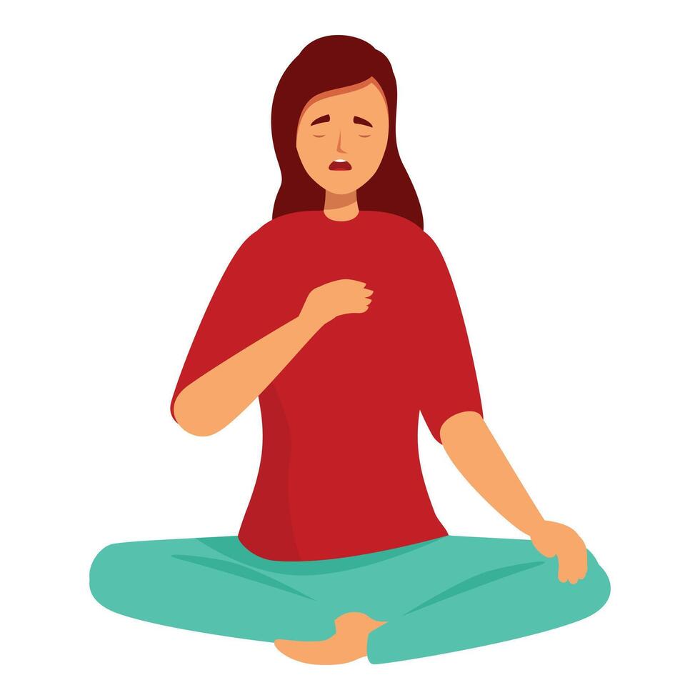 Young woman having panic attack sitting cross legged vector