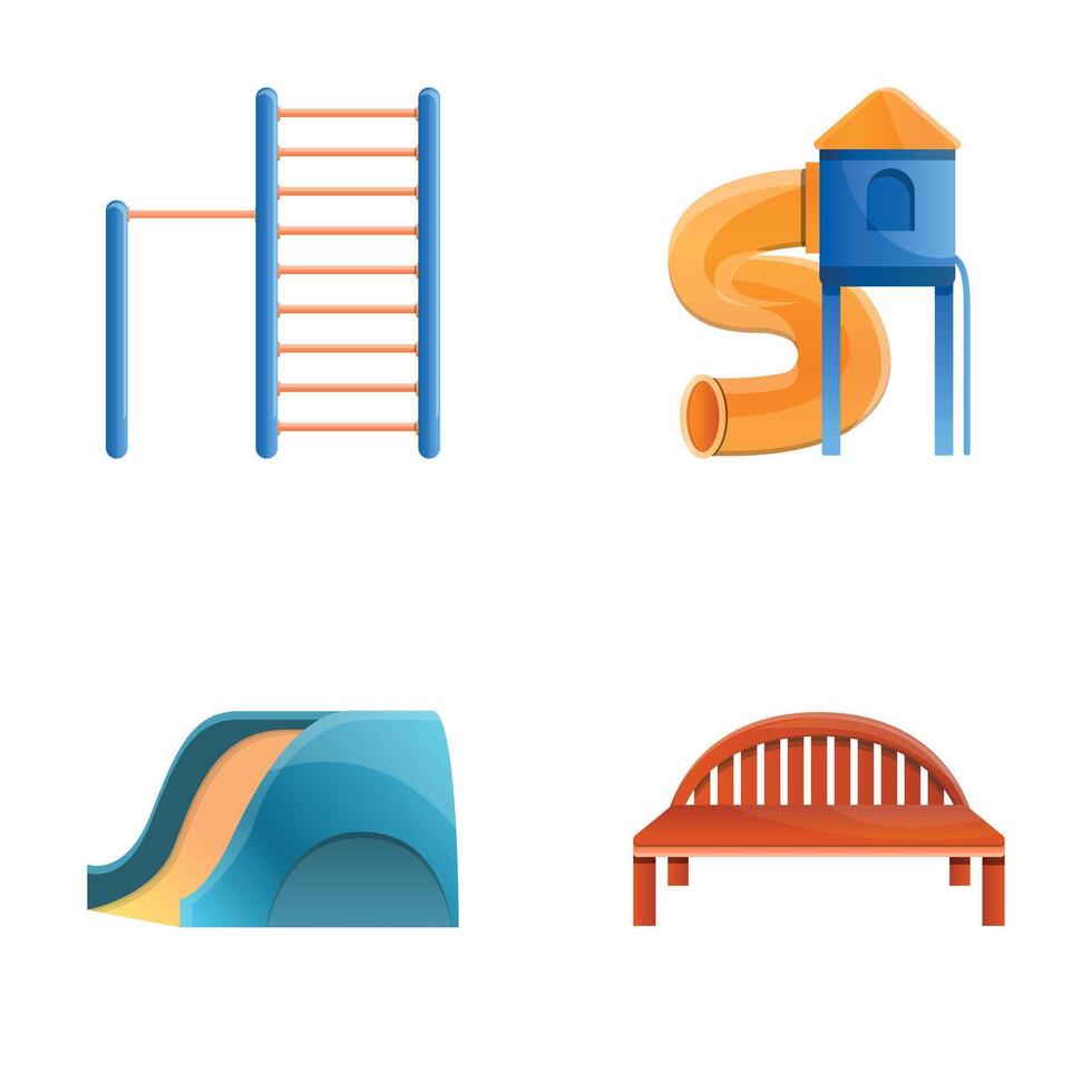 New playground icons set cartoon vector. Children playground equipment vector