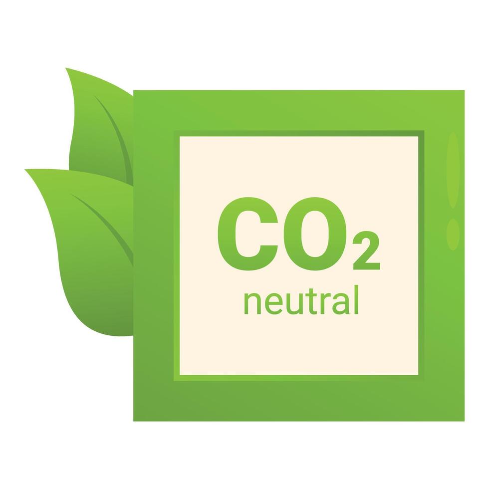 Green square with two leaves symbolizing co2 neutral product vector