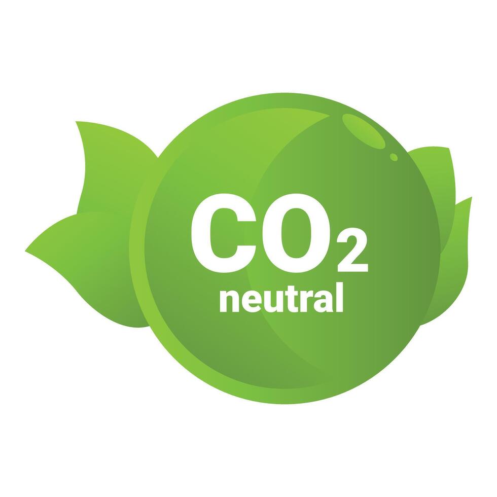 Green glossy co2 neutral icon with leaves showing commitment to sustainability vector