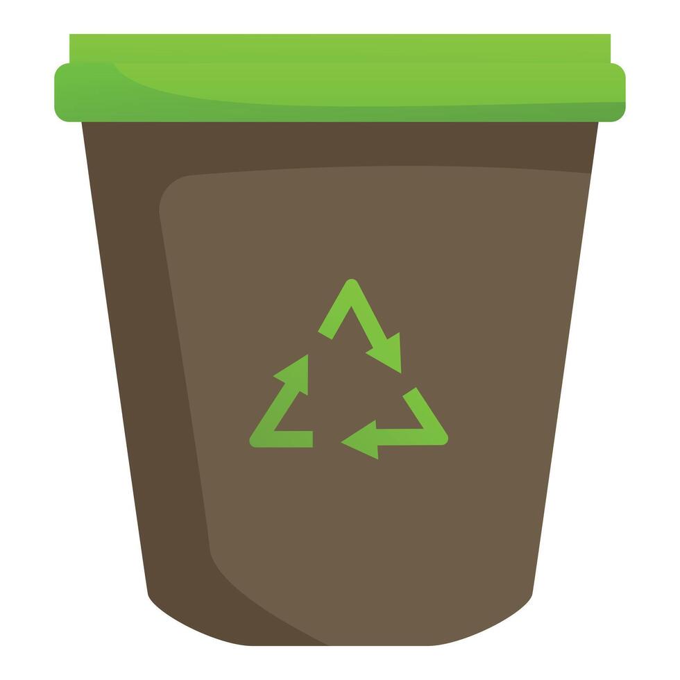 Brown recycle bin with green lid showing recycling symbol vector