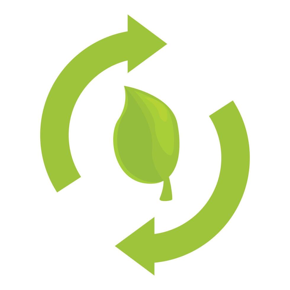 Green arrows rotating around a green leaf symbolizing recycling vector