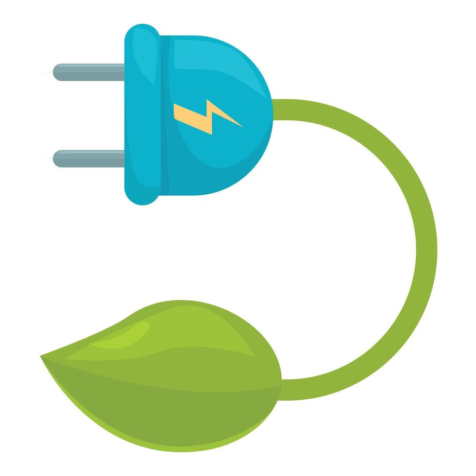 Electric plug and cable forming green leaf symbolizing renewable energy source vector