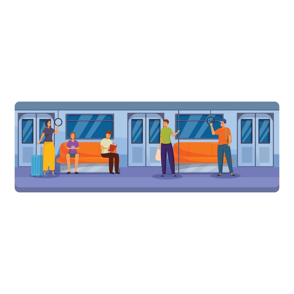 People using public transport standing and sitting in subway train vector