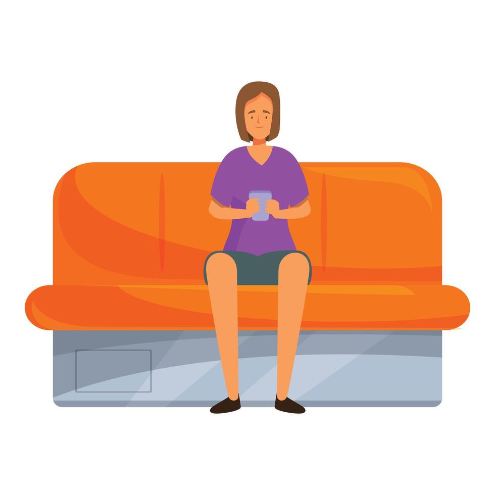 Young woman using smartphone while sitting on subway seat vector